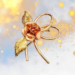 Vintage Krementz Rose Flower Gold-Tone Brooch Pin